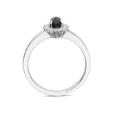 18ct White Gold Whitby Jet 0.14ct Diamond Oval Flower Ring R1190