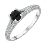 18ct White Gold Whitby Jet 0.15ct Diamond Claw Set Centre Ring R890