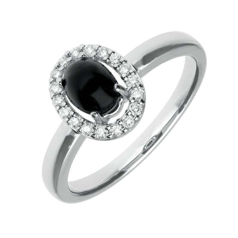 18ct White Gold Whitby Jet 0.17ct Diamond Oval Ring R1022