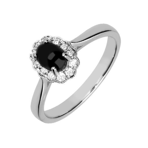 18ct White Gold Whitby Jet 0.19ct Diamond Oval Ring R1026