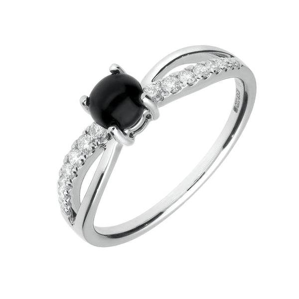 18ct White Gold Whitby Jet and 0.20ct Diamond Round Split Shoulder Ring R1029