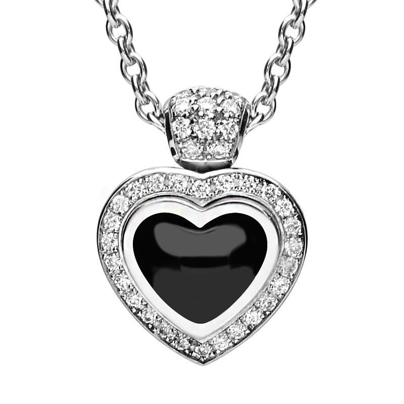 18ct White Gold Whitby Jet 0.22ct Diamond Heart Necklace KRG-128