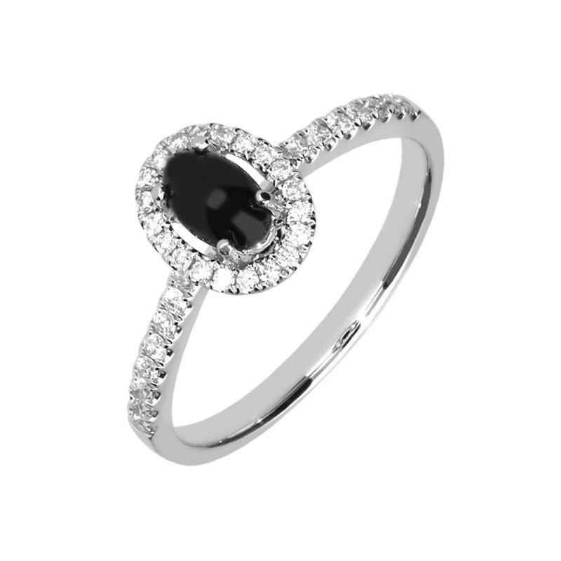 18ct White Gold Whitby Jet 0.23ct Diamond Oval Ring R1038