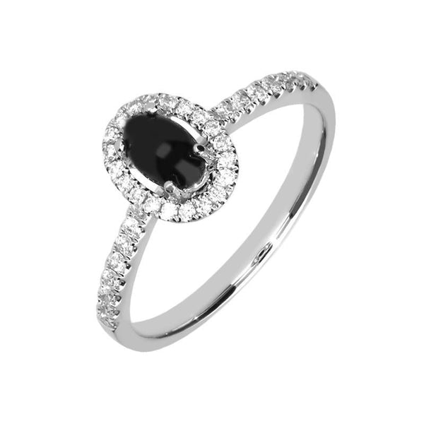 18ct White Gold Whitby Jet 0.23ct Diamond Oval Ring R1038