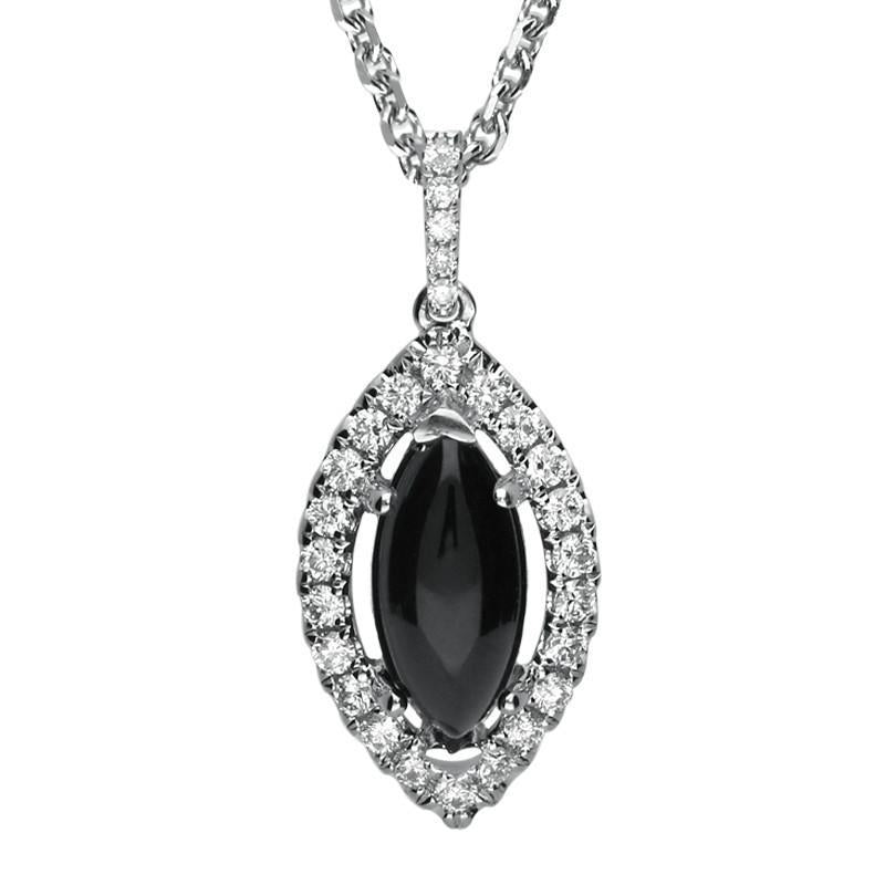18ct White Gold Whitby Jet 0.26ct Diamond Marquise Necklace P2997