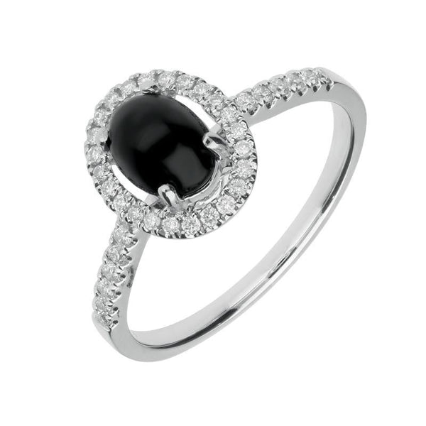 18ct White Gold Whitby Jet 0.26ct Diamond Oval Ring R1023