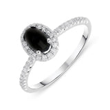 18ct White Gold Whitby Jet 0.27ct Diamond Oval Cluster Ring, R1151.
