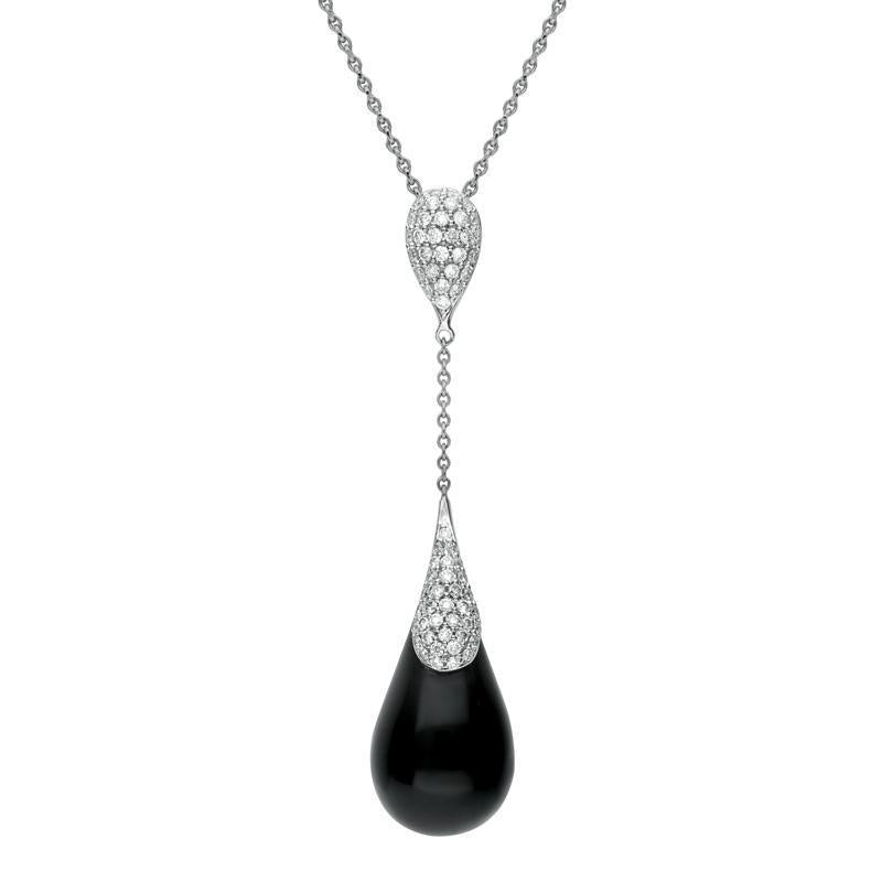 18ct White Gold Whitby Jet 0.48ct Diamond Double Pear Drop Necklace. PJW145