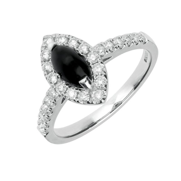 18ct White Gold Whitby Jet 0.53ct Diamond Marquise Ring R1018