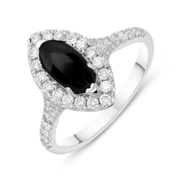 18ct White Gold Whitby Jet 0.55ct Diamond Marquise Ring, R1094