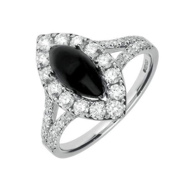 18ct White Gold Whitby Jet 0.89ct Diamond Marquise Ring R1017