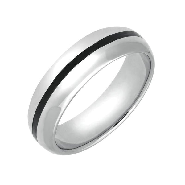 18ct White Gold Whitby Jet 1mm Stone Inlaid Band Ring R623