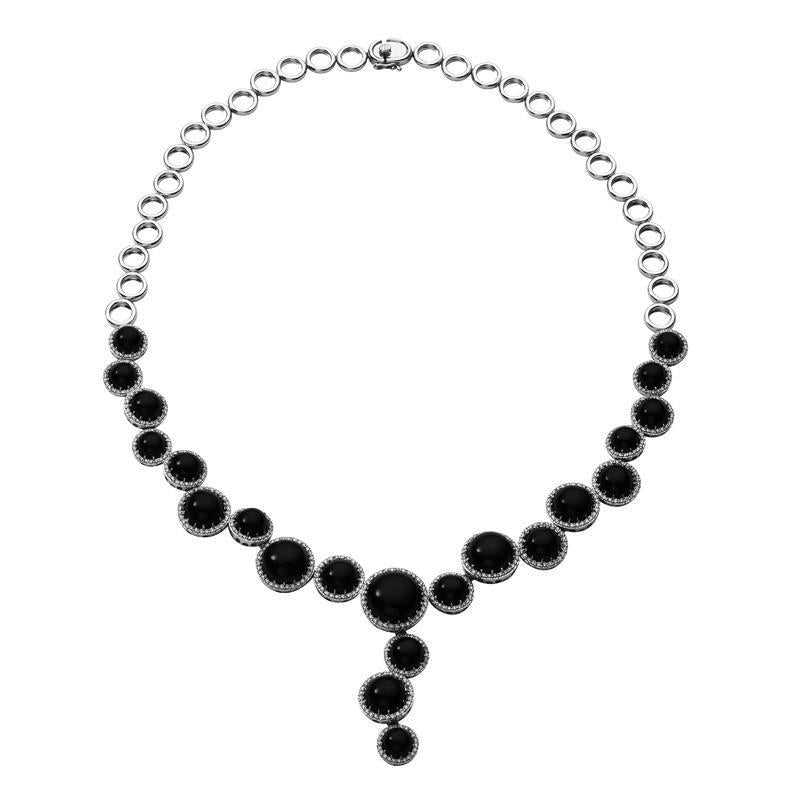 18ct White Gold Whitby Jet 2.90ct Diamond Circular Necklace, N786.