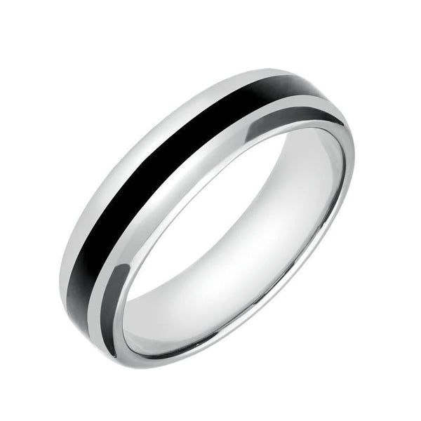 18ct White Gold Whitby Jet 2mm Stone Inlaid Wedding Band Ring R624