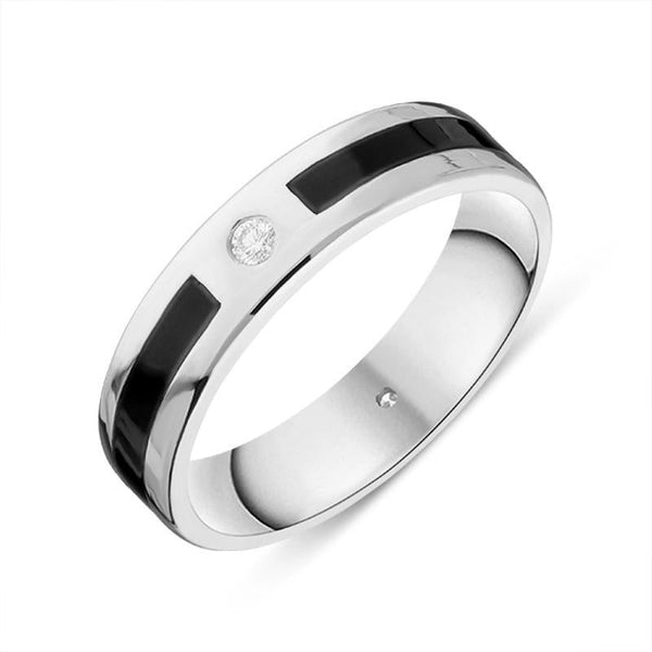18ct White Gold Whitby Jet Diamond 5mm Patterned Wedding Band Ring R1194_5