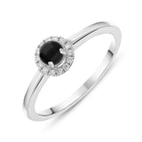 18ct White Gold Whitby Jet Diamond Round Cluster Ring. R1114.