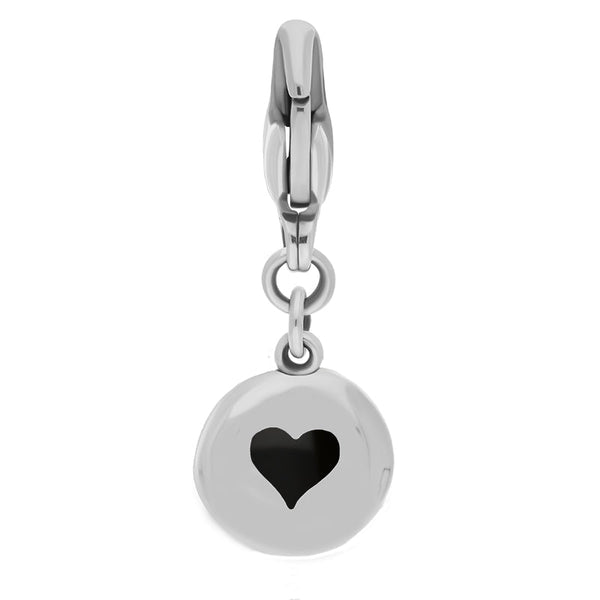 18ct White Gold Whitby Jet Round Shaped Heart Clip Charm