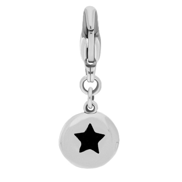 18ct White Gold Whitby Jet Round Shaped Star Clip Charm, G662.