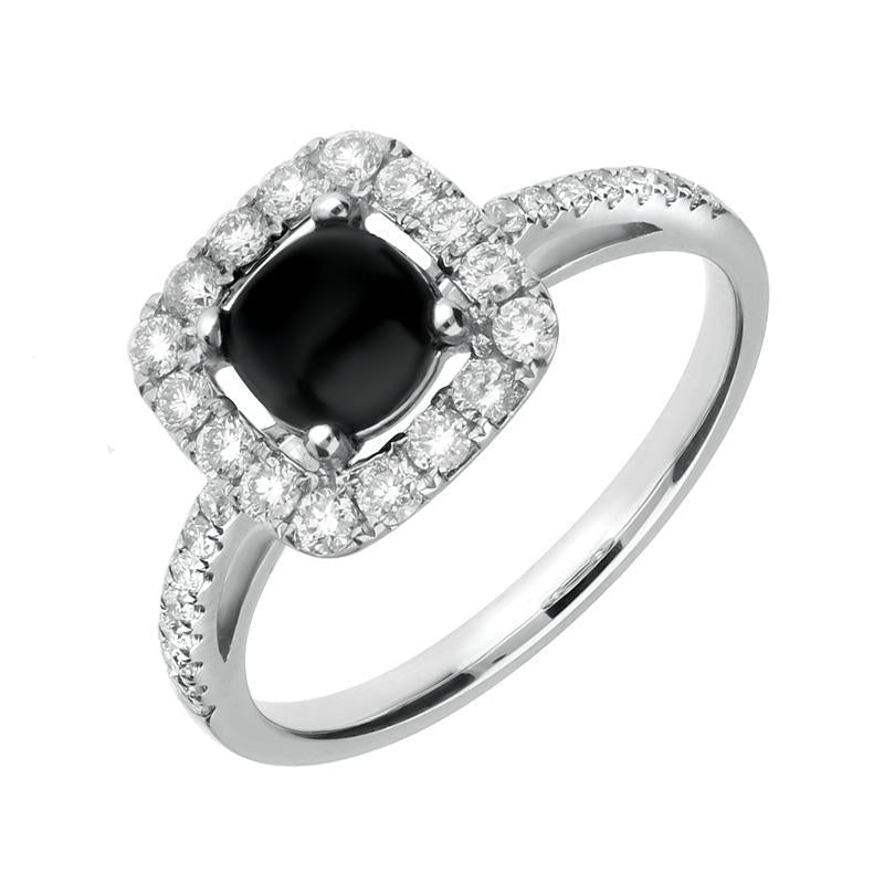 18ct White Gold Whitby Jet and 1.00ct Diamond Cushion Ring R934