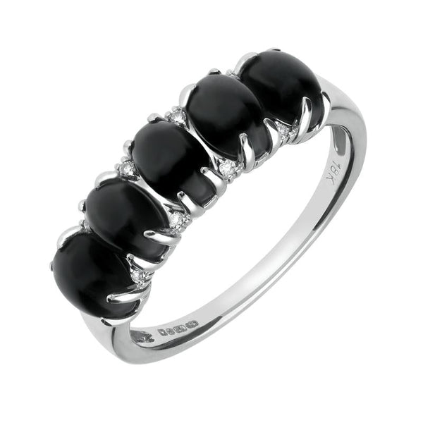 18ct White Gold Whitby Jet and Diamond 5 Stone Half Eternity Ring R763