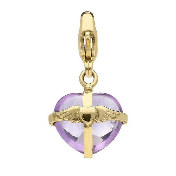 18ct Yellow Gold Amethyst Small Winged Heart Charm, G581.