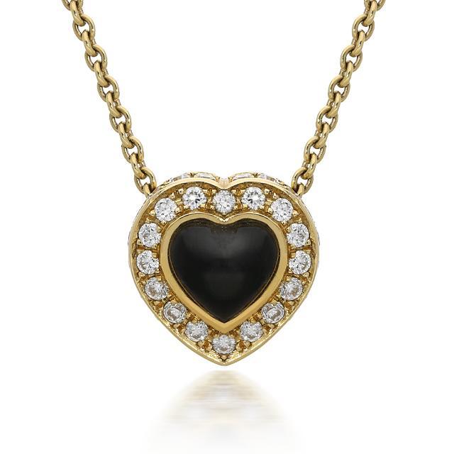 18ct Yellow Gold Whitby Jet 0.22ct Diamond Heart Shaped Necklace, KRG142.