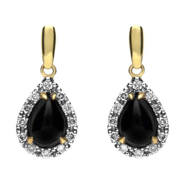 18ct White and Yellow Gold Whitby Jet Diamond Pear Drop Earrings E1678