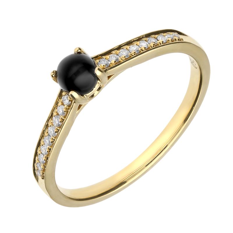 18ct Yellow Gold Whitby Jet Diamond Shoulder Solitaire Ring R1099.
