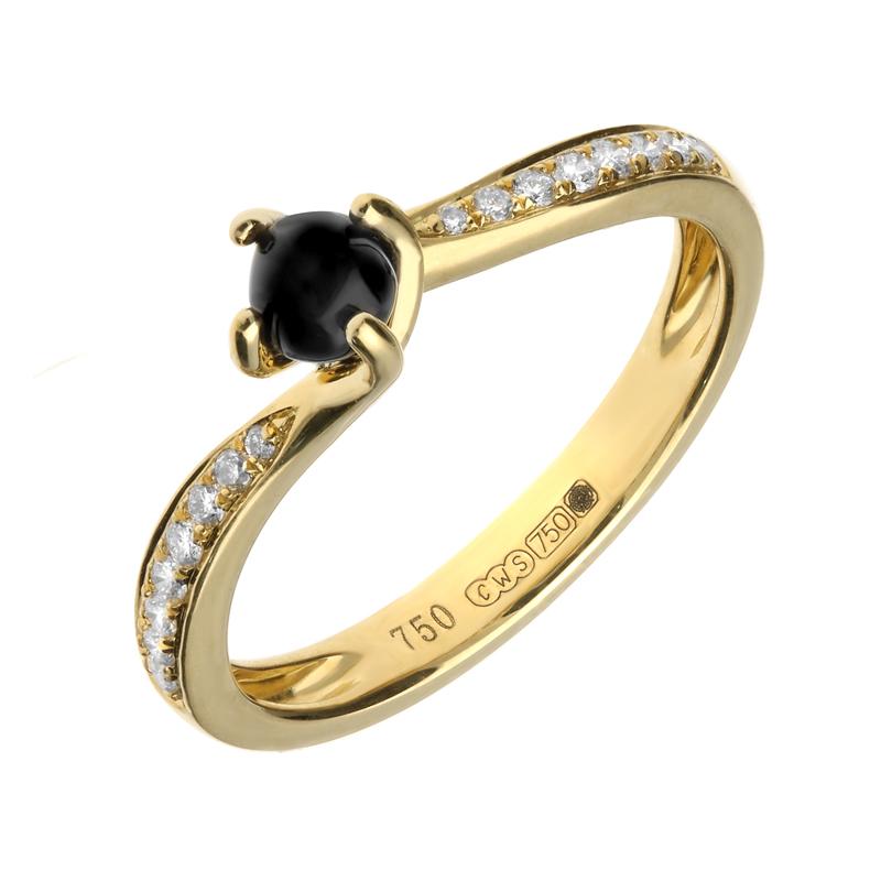 18ct Yellow Gold Whitby Jet Diamond Twist Solitaire Ring R1073.