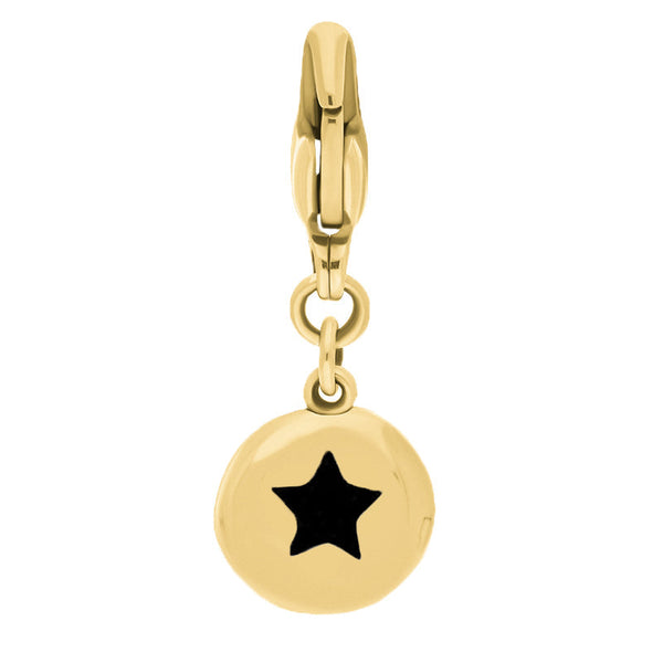 18ct Yellow Gold Whitby Jet Round Shaped Star Clip Charm, G662.