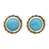 18ct Rose Gold Turquoise Round Twist Edge Stud Earrings. E134.