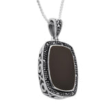 C W Sellors Pendant Whitby Jet And Silver Marcasite Curved Oblong Large P1318