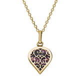 9ct Yellow Gold Blue John Flore Filigree Small Heart Necklace. P3629.