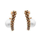 9ct Rose Gold Freshwater Pearl Tentacle Hoop Earrings, E2462.