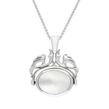 9ct White Gold Blue John Mother Of Pearl Double Sided Oval Swivel Fob Necklace, P104_4_2.