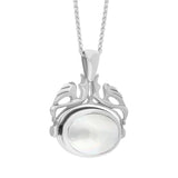 9ct White Gold Blue John Mother Of Pearl Double Sided Oval Swivel Fob Necklace, P104_4_3.
