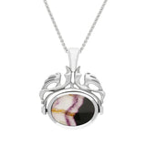 9ct White Gold Blue John Mother Of Pearl Double Sided Oval Swivel Fob Necklace, P104_4.