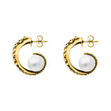 9ct Yellow Gold Freshwater Pearl Tentacle Hoop Earrings