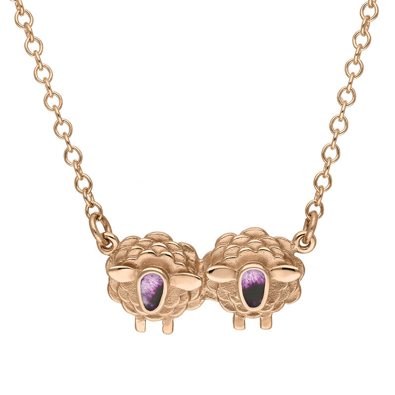9ct Rose Gold Blue John Two Sheep Necklace, N1142.