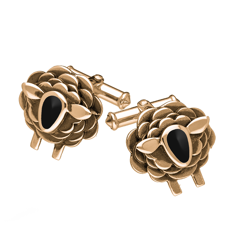 9ct Rose Gold Whitby Jet Sheep Cufflinks, CL547.