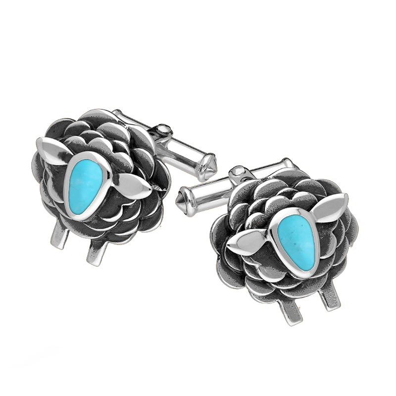  9ct White Gold Turquoise Sheep Cufflinks, CL547.