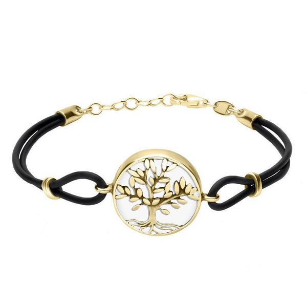 9ct Yellow Gold Bauxite Cord Round Large Leaves Tree Of Life Bracelet, B1141