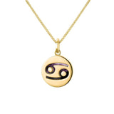 9ct Yellow Gold Blue John Zodiac Cancer Round Necklace, P3603.