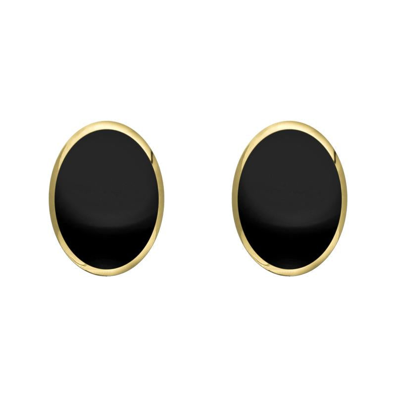 9ct Yellow Gold Whitby Jet Classic Medium Oval Stud Earrings. E006.