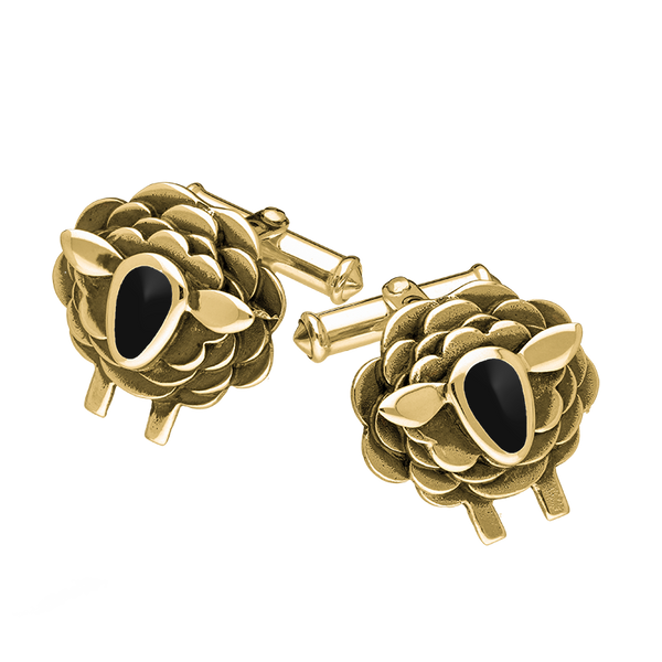 9ct Yellow Gold Whitby Jet Sheep Cufflinks, CL547.