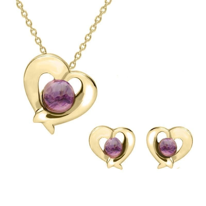 9ct Yellow Gold Blue John Abstract Heart Two Piece Set S094