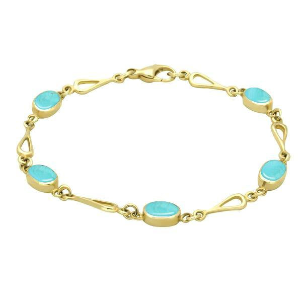 9ct Yellow Gold Turquoise Oval Spoon Bracelet. B231.