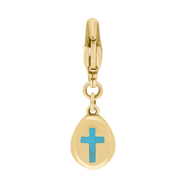 9ct Yellow Gold Turquoise Pear Shaped Cross Clip Charm, G664.