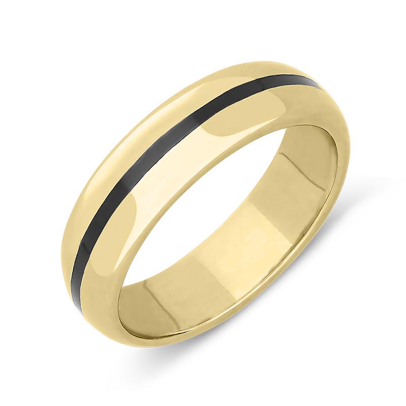 9ct Yellow Gold Whitby Jet 1mm Stone Inlaid Wedding Band Ring. R623.