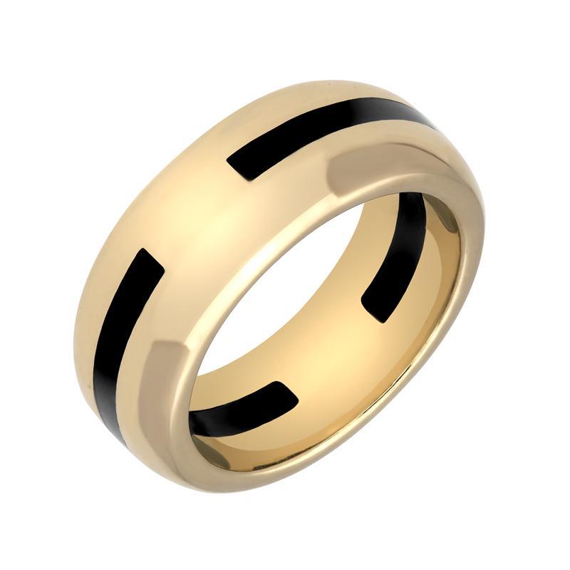 9ct Yellow Gold Whitby Jet 2mm Stone Inlaid Band Ring. R626.